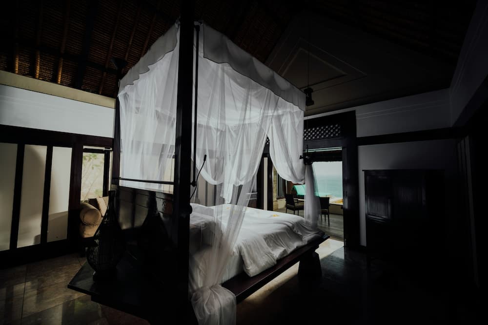 bed with mosquito net