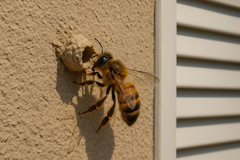 Abeja haciendo un nido en pared